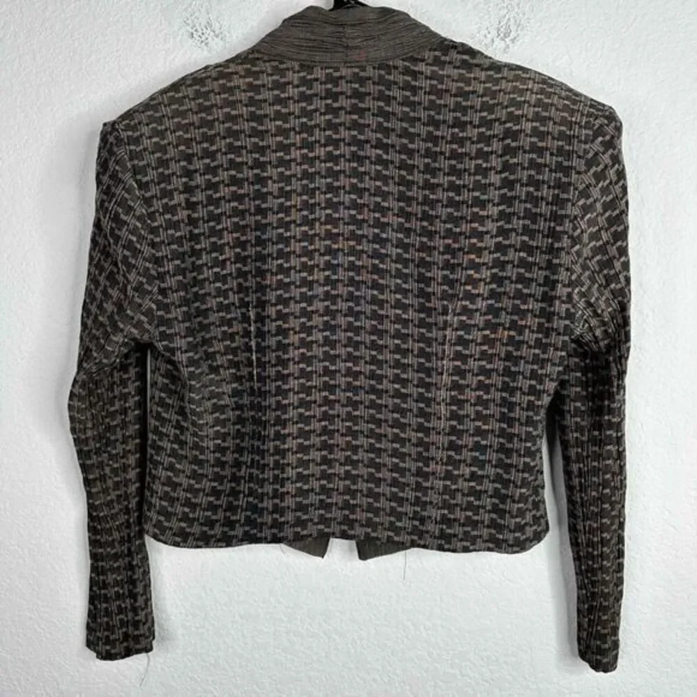 Vintage Marnie West Womens Medium Herringbone Retro Shoulder Pads Cropped Blazer